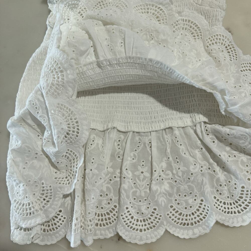 White Eyelet Smocked Ruffle-Strap - Picture 8 of 10